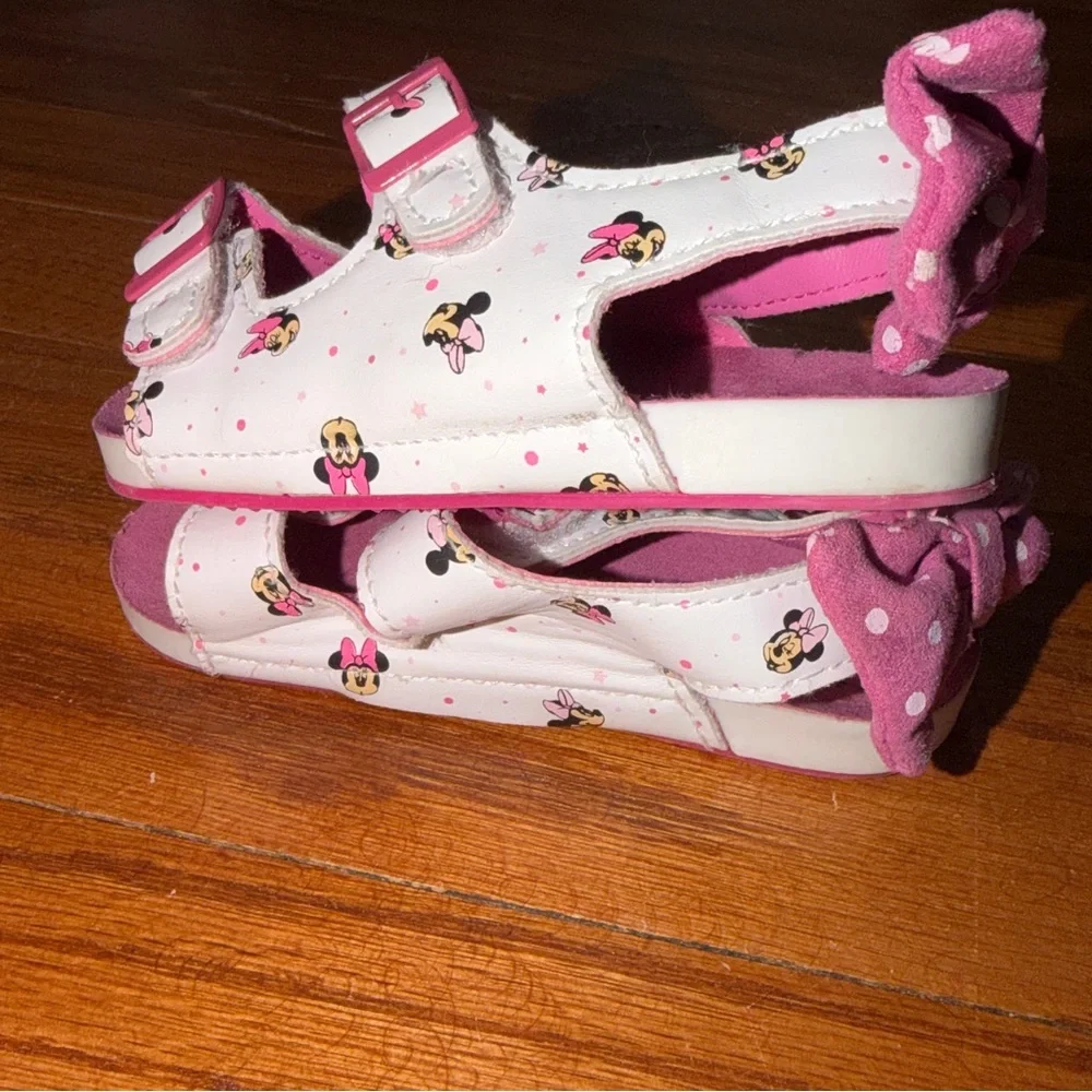 Disney Minnie Mouse Toddler Sandals 12-18M Pink Bow Summer Shoes Polka dots